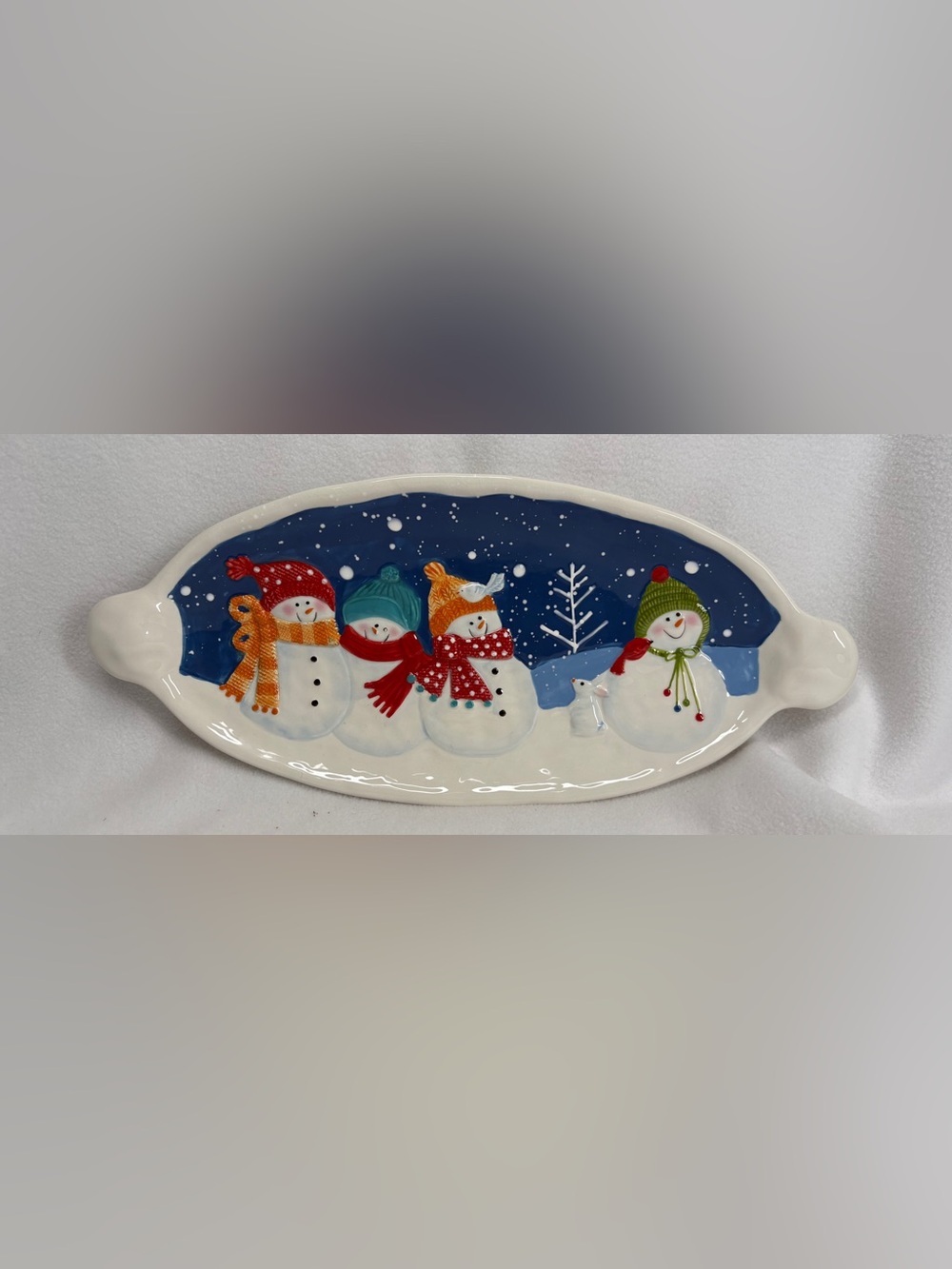 St. Nicholas Square “Snow Days” Oval Serving Plate Platter Snowman Christmas